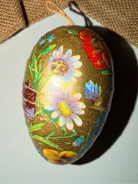 Vintage Paper Mache Easter Egg 4" Candy Container Germany Gold Floral